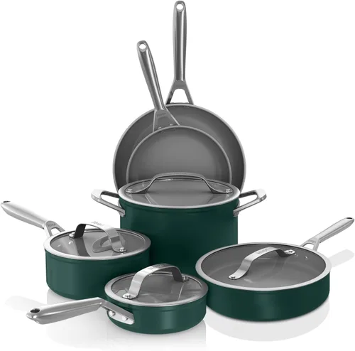 Miniatura 13 de Ninja Ceramic Pro Juego de utensilios de cocina de 14 piezas, juego de ollas y sartenes antiadherentes con tapas de vidrio, no tóxico, sin PTFE