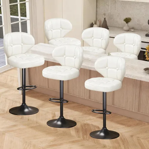 Miniatura 9 de Juego de 2 taburetes de bar, taburetes de bar giratorios ajustables con respaldo, sillas de bar de altura de mostrador con reposapiés, asiento Negro