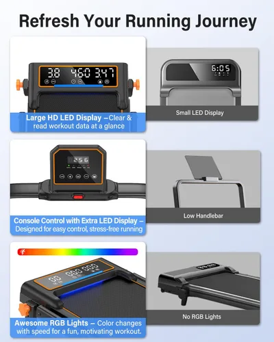 Miniatura 4 de Caminadora con 15% de inclinación y pantalla LED dual, almohadilla para caminar 4 en 1 con barra de mango, caminadora plegable de 3.5 HP con Negro
