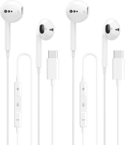 Auriculares USB C para iPhone 17 16 15, auriculares con cable USB C con micrófono y control de volumen, para auriculares Apple con cable,