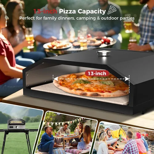 Miniatura 2 de CAMPLUX Horno de pizza de 17 pulgadas para parrilla con bolsa de almacenamiento y piedra de cordierita de 14.8 x 13 pulgadas, termómetro integrado