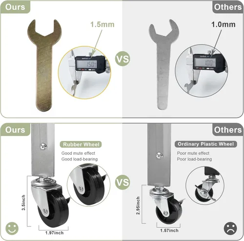 Miniatura 5 de DEANIC Estantes de almacenamiento plegables de 3 niveles con ruedas, soporte para electrodomésticos de cocina, estante de alambre de metal Gris