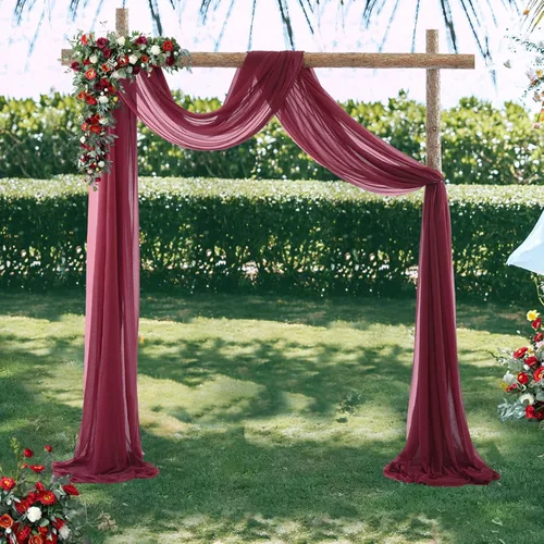 Miniatura 5 de gogoparti Tela drapeada para arco de boda, cortinas de arco burdeos, cortina de telón de fondo transparente para ceremonias, fiestas, cabinas