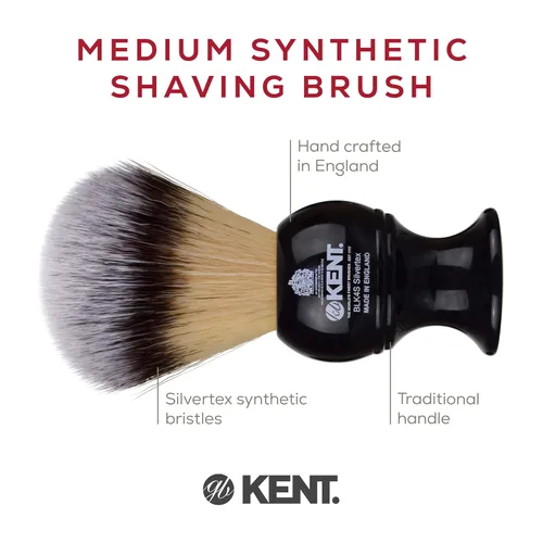 Miniatura 4 de Kent BLK4S - Brocha de afeitar con cerdas sintéticas de texto plateado ultra suaves y mango de resina negra para usar con crema de afeitar o jabón