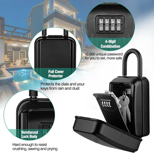 Miniatura 2 de HUANLANG Caja de seguridad para llaves para exterior, caja de bloqueo de llave de repuesto para manija de puerta, impermeable, 4 dígitos, código