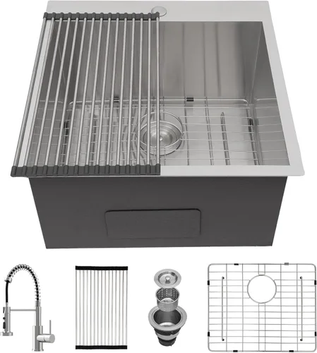 Miniatura 34 de Fregadero de cocina para exteriores, 21 x 20 pulgadas, fregadero de barra para exteriores, fregaderos de cocina de acero inoxidable de montaje