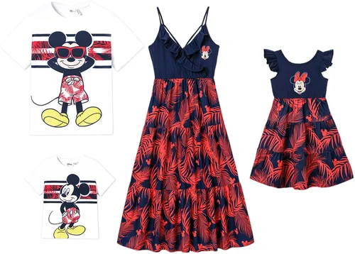 Disney Mickey and Friends - Conjuntos de vestidos de camisola con volantes y camisetas a rayas a juego para vacaciones familiares