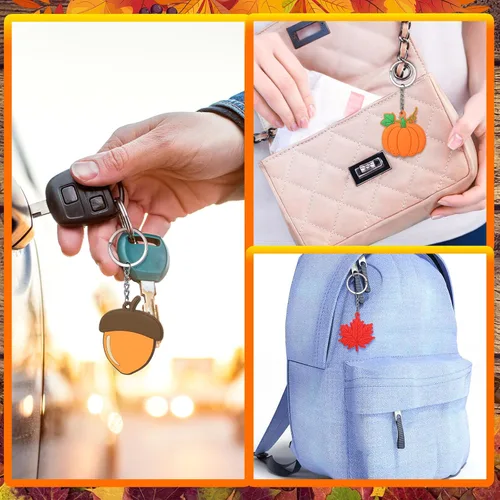 Miniatura 6 de Geetery 36 llaveros de fiesta de Acción de Gracias, regalos a granel, llaveros de calabaza de otoño, hojas, regalos de agradecimiento, llavero a