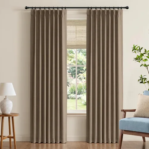 Miniatura 20 de 100% Blackout Shield Cortinas opacas con textura y aspecto de lino de 72 pulgadas de largo, juego de 2 paneles de cortinas opacas de lino sintético
