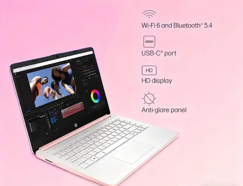 Miniatura 5 de HP Laptop HD de 14 pulgadas, CPU Intel de doble núcleo, 8 GB de RAM, 64 GB eMMC, ligera y batería de 12 horas, diseño elegante con múltiples Oro