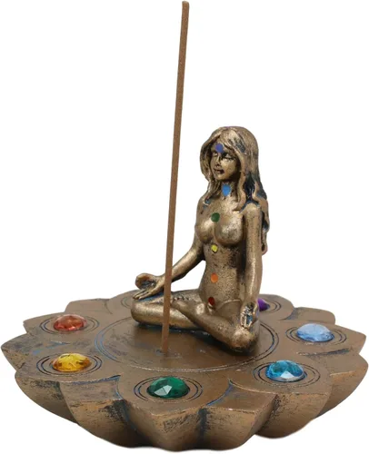 Miniatura 3 de Ebros Gift Luna sagrada Femenina Triple Diosa Yoga Meditación con Zona de Chakra Cuentas de Color Flor de loto Incienso Soporte para quemador Figura