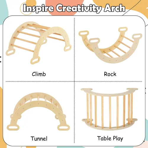 Miniatura 5 de Olakids Conjunto Triangular Pikler 7 en 1 Juguetes de Escalada para Niños Pequeños de 1 a 3 Años Interior Plegable de Madera Montessori Gimnasio