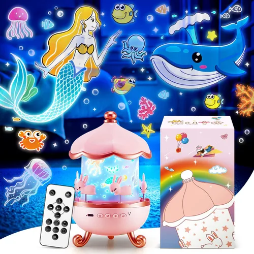 One Fire Regalos de princesa para niñas, 15 músicas+15 películas+proyector de luz nocturna de 315 colores, 360°+control remoto+proyector inalámbrico
