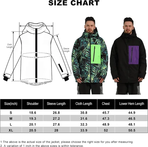 Miniatura 6 de GSOU SNOW Chaqueta de esquí para hombre, abrigo de nieve para snowboard, cálido, invierno, impermeable, con capucha