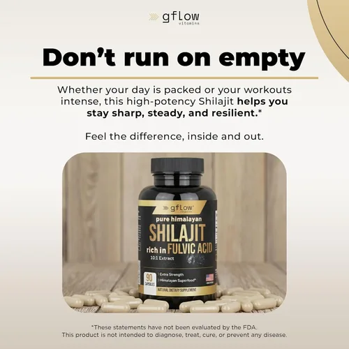 Miniatura 5 de gflow vitamins Shilajit Rico en ácido fúlvico y más de 85 minerales traza Suplemento de máxima potencia para combatir la fatiga Fabricado