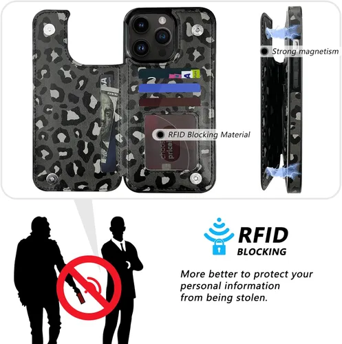Miniatura 4 de Funda tipo cartera de piel con tapa compatible con iPhone 13 Pro Max de 6.7 pulgadas, para mujeres y niñas con tarjetero y doble cierre magnético