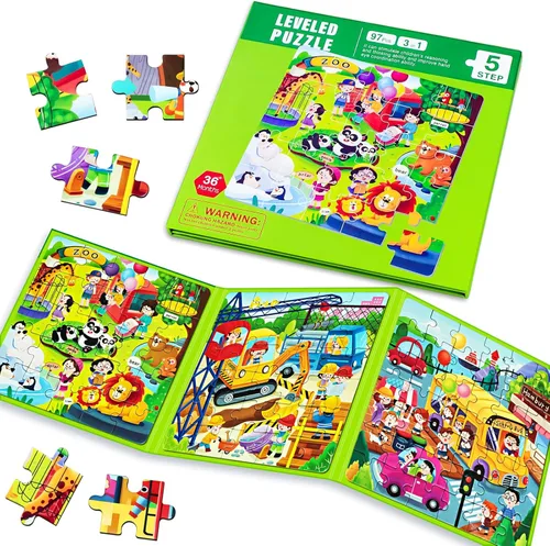 Miniatura 15 de Rompecabezas magnéticos para niños de 4 a 8 años, libro de rompecabezas de imanes de dibujos animados 3 en 1 para niños pequeños, juguetes de viaje