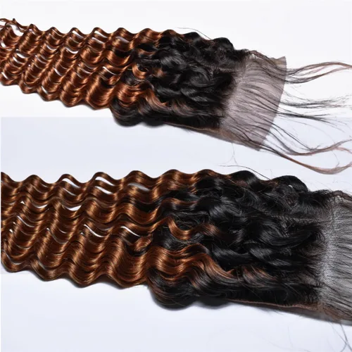 Miniatura 4 de Cabello humano virgen brasileño degradado 30 con cierre de encaje 4x4, 100% cabello virgen humano sin procesar, línea capilar prearrancada, cierre