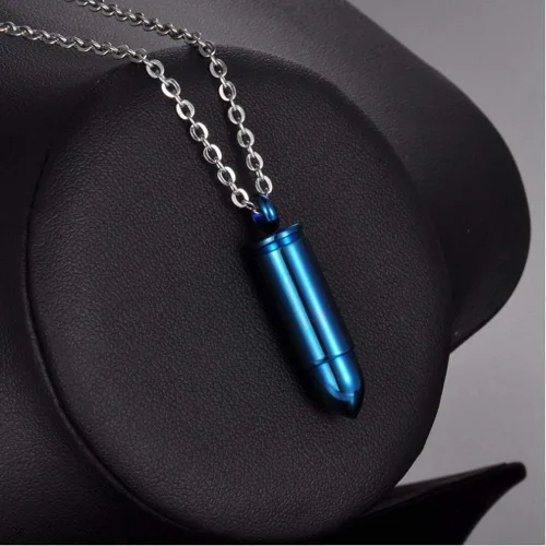 Miniatura 6 de Collar con colgante de urna de bala pulida de acero inoxidable, joyería de cremación de recuerdo de cenizas conmemorativas, Acero inoxidable, No es