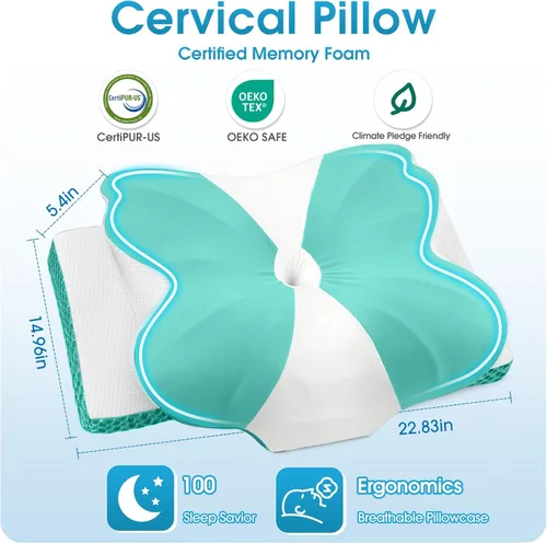 Miniatura 2 de CloudBliss Almohada cervical de espuma viscoelástica para cuello y hombro, almohada de contorno de cuello con funda refrescante, almohada de cama