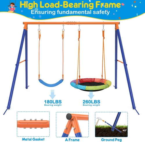 Miniatura 3 de GIKPAL Juego de columpios con soporte para niños, juegos de columpios al aire libre para patio trasero con platillo de 32" y asiento de 26.2", marco