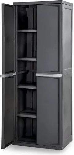 Sterilite Gabinete de 4 estantes, almacenamiento útil con cerradura y estantes ajustables, gris - Unidad de estanterías de plástico para organizar