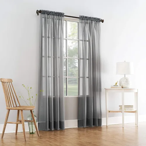 Miniatura 2 de Comfy Deal 2 paneles de cortina de gasa transparente para ventana con costuras hermosas y elegantes (beige)