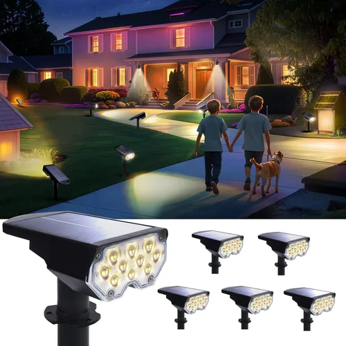 Foco de energía solar para exteriores, impermeable, iluminación LED de acento para paisajismo para patio, árbol, plantas, paredes, camino, jardín,