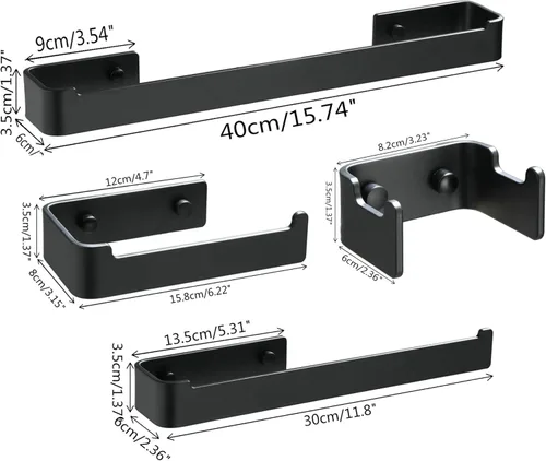 Miniatura 6 de SHUNLI Juego de accesorios de baño de 4 piezas, juego de toallero negro de 15.7 in/toallero de mano, soporte de papel higiénico/gancho de toalla