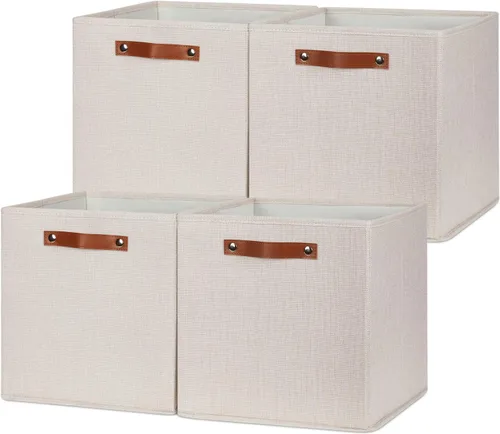 Miniatura 7 de HNZIGE Juego de 4 cubos de almacenamiento de tela, organizadores plegables para estantes, hogar, cubos decorativos para el hogar, juguetes, armario