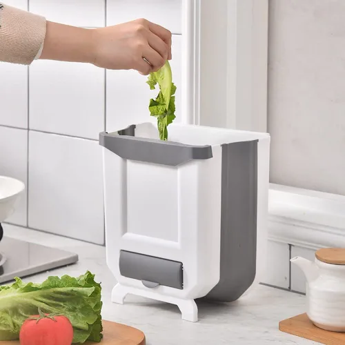 Miniatura 5 de BWGHBH Papelera colgante para puerta de armario de cocina, cubo de basura plegable para cocina, dormitorio, baño y automóvil (2.1 galones, caqui)
