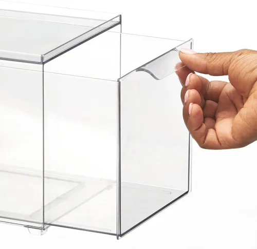 Miniatura 6 de mDesign Contenedor organizador de baño de plástico con cajón extraíble, contenedor de almacenamiento delgado y apilable para accesorios de baño