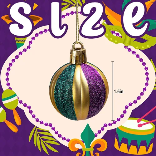 Miniatura 2 de Watayo 24 adornos de bola con purpurina – Bolas colgantes inastillables de 1.6 pulgadas, bolas de árbol moradas, doradas y verdes para fiestas