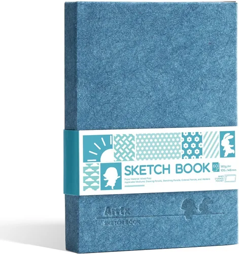 Miniatura 9 de Arrtx Cuaderno de bocetos de tapa dura premium, 60 hojas/120 páginas, papel de dibujo grueso de 180 GSM sin ácidos, bloc de bocetos de tapa dura