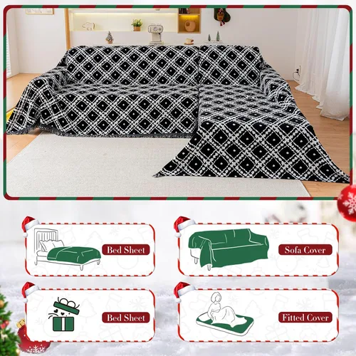 Miniatura 5 de Manta Funda Reversible para Sofá, Fundas de Sofá de Navidad, Manta Funda de Sofá de Chenille, Fundas de Sofás de Navidad Lavables, 71"×71" Protector
