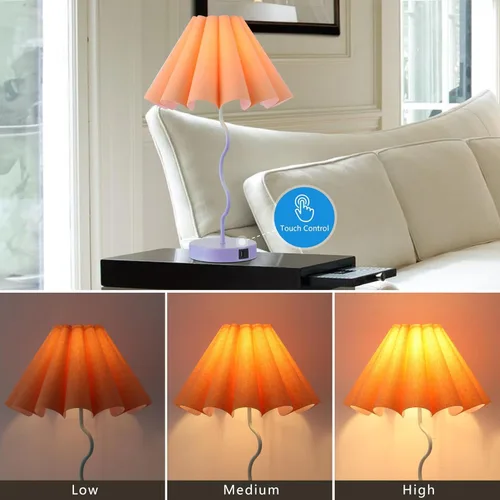 Miniatura 4 de EOEYYOYB Lámparas de mesa para sala de estar, lámparas regulables modernas azules y naranjas con puerto USB y toma de corriente
