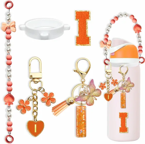 Miniatura 38 de Lindo Juego de Dijes de Letras para Botella de Agua Owala de 24oz, 32oz, 40oz, Owala Kids y Vaso de Café, FreeSip – Incluye Correa con Asa, para Rosa