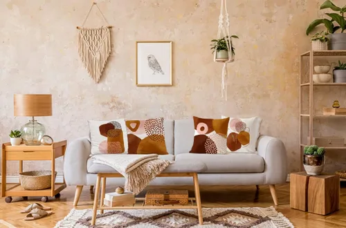 Miniatura 2 de Juego de 4 fundas de almohada abstractas de color naranja quemado de 20 x 20 pulgadas, fundas de almohada geométricas bohemias decorativas