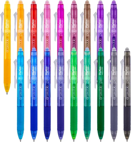 Miniatura 12 de ParKoo Bolígrafos de gel retráctiles borrables, punta fina de 0.028 in, tintas de colores surtidos para escritura de dibujos, paquete de 10