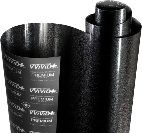 VViViD+ Película de Vinilo Metálica Ultra Brillante Premium para Envolver Automóviles (1 pie x 5 pies, Negro Metal Pesado Brillante)