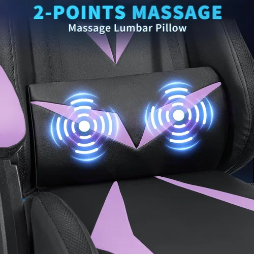 Miniatura 5 de Silla de juegos RGB con masaje y luces LED, silla de computadora ergonómica con reposapiés, silla reclinable de respaldo alto para videojuegos