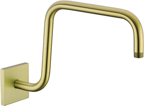 13 Inches Shower Arm with Flange,Brushed Gold S Shaped Gooseneck High Rise Shower Head Extension Arm,Standard 1/2" Connection,SE-91058-13BG-SQ