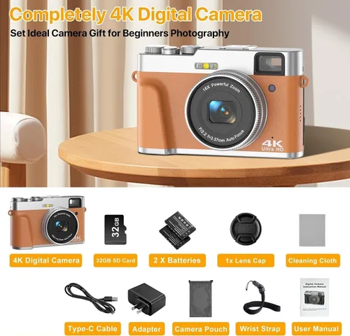 Miniatura 7 de Cámara digital 4K para fotografía, cámaras de videoblogs de 48 megapíxeles con enfoque automático y zoom digital 16X, cámara de punto y disparo