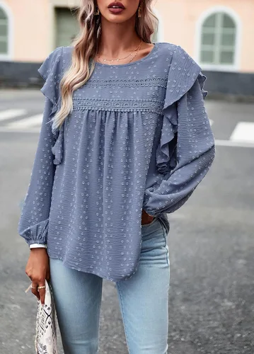 Miniatura 4 de PRETTYGARDEN Blusa tipo túnica de punto suizo de ganchillo para mujer 2023