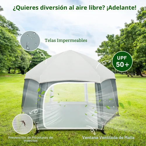 Miniatura 2 de Corralito desplegable para bebé, corralito portátil para bebés y niños pequeños con sombras extraíbles y 2 cubiertas UV laterales, corralito ligero