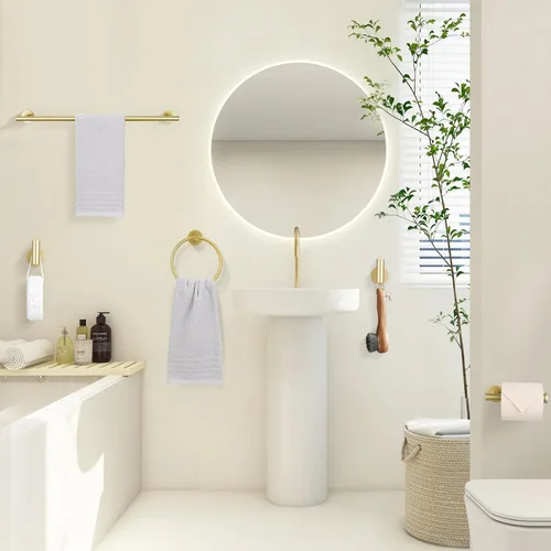 Miniatura 6 de TURS Juego de 5 piezas de accesorios de baño cepillado dorado, juego de barra de toalla de baño de acero inoxidable SUS304 de 61 cm, kit de Brusehd