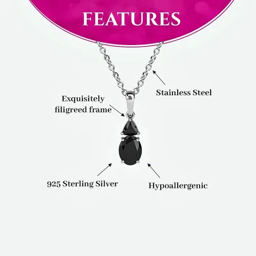 Miniatura 5 de Shop LC - Collar con colgante negro para mujer chapado en platino plata de ley 925 cadena única de 20 pulgadas No es una piedra preciosa