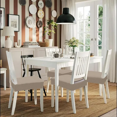 Miniatura 7 de Smiry Juego de 4 fundas de asiento elásticas de jacquard para sillas de comedor, extraíbles y lavables, sin fundas traseras, color gris pardo