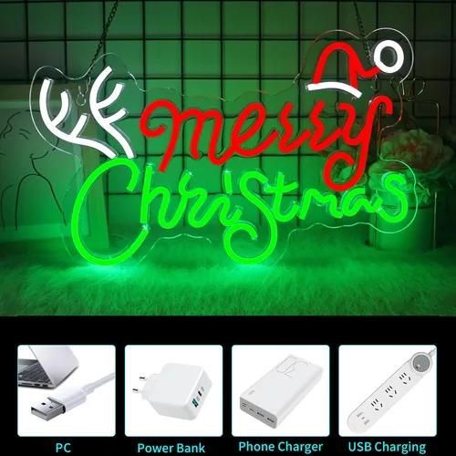 Miniatura 4 de Letrero de neón de Feliz Navidad, letreros de neón regulables JGHTURIE para decoración de pared, letrero iluminado para fiesta de Navidad, bar