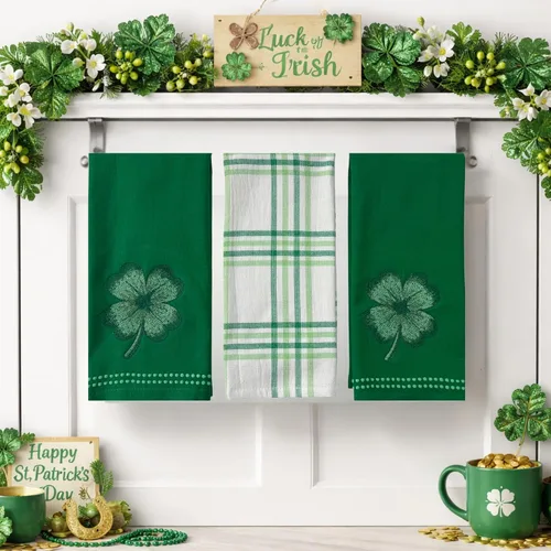 Miniatura 7 de Serafina Home Toallas de cocina de mano para invitados de baño irlandeses del día de San Patricio: suave y absorbente bordado, diseño de trébol